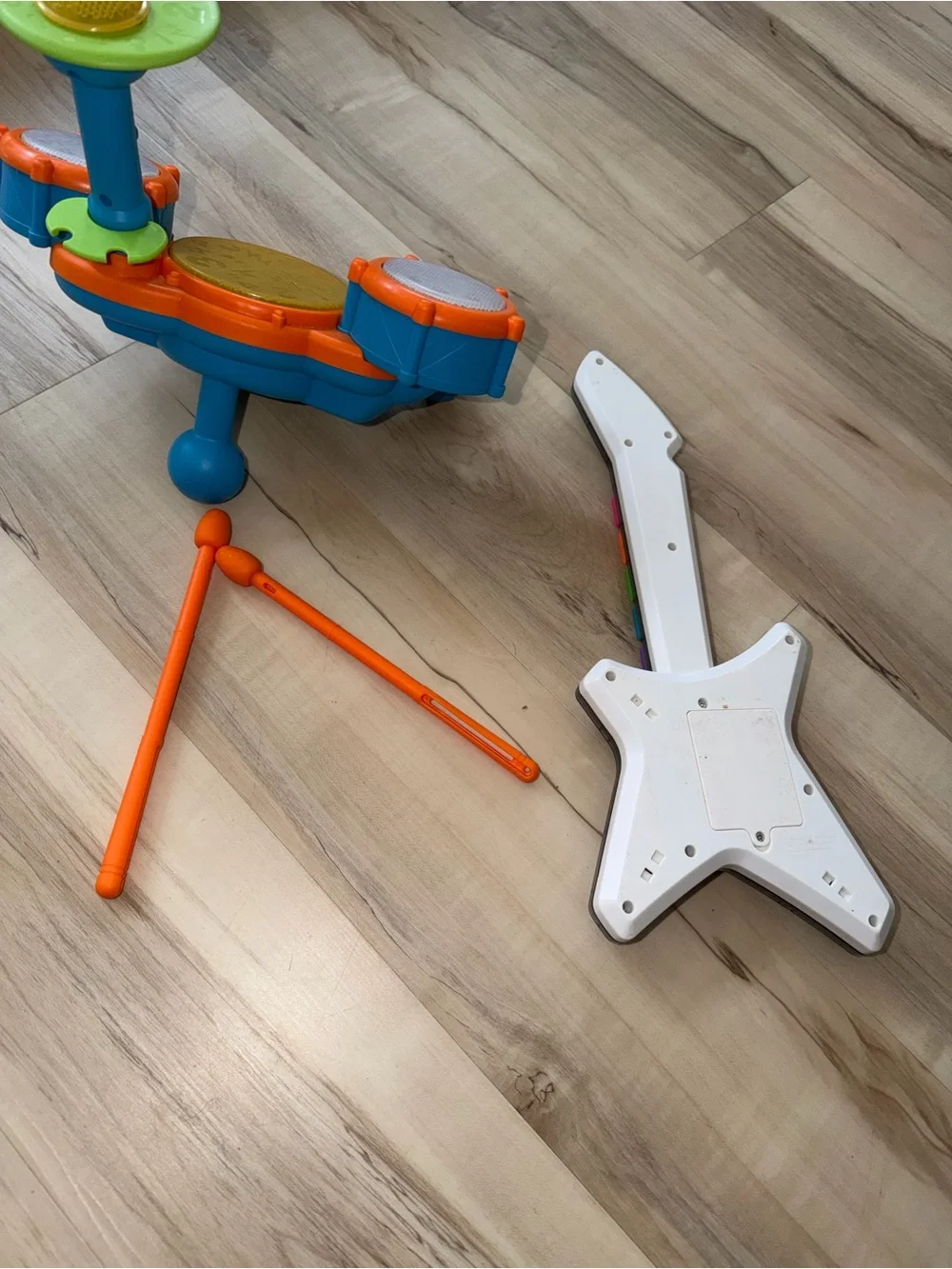 Kids Orange Electronic Drum Set and Toy Guitar - Unbranded